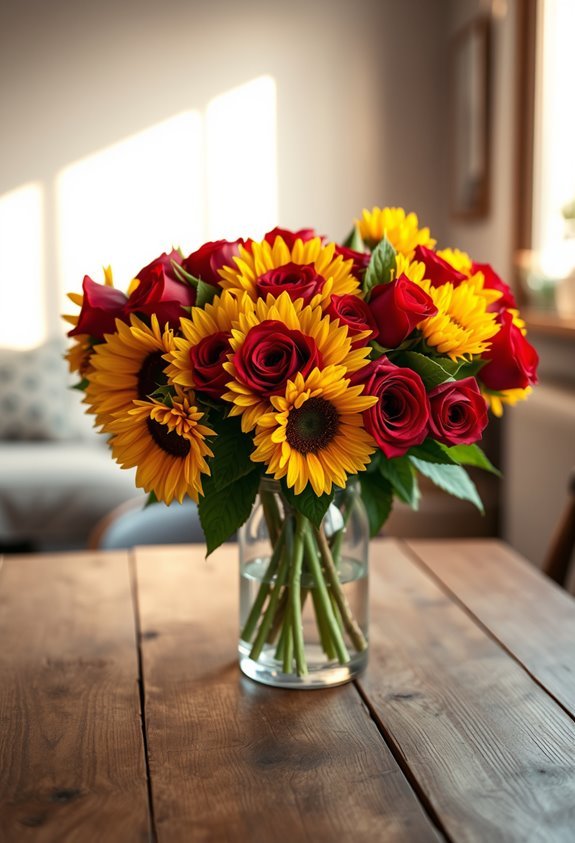 bold sunflowers and roses