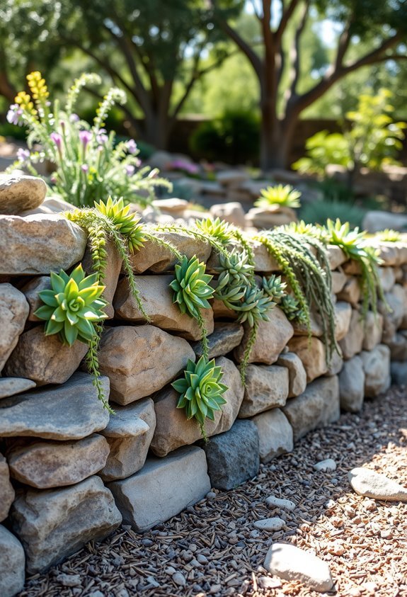 cascading stone walls with succulents