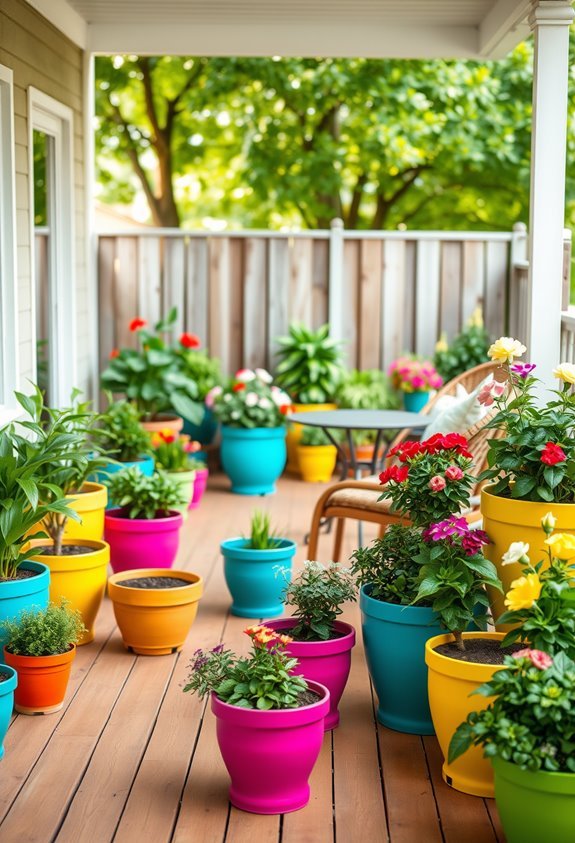 colorful planters enhance gardens