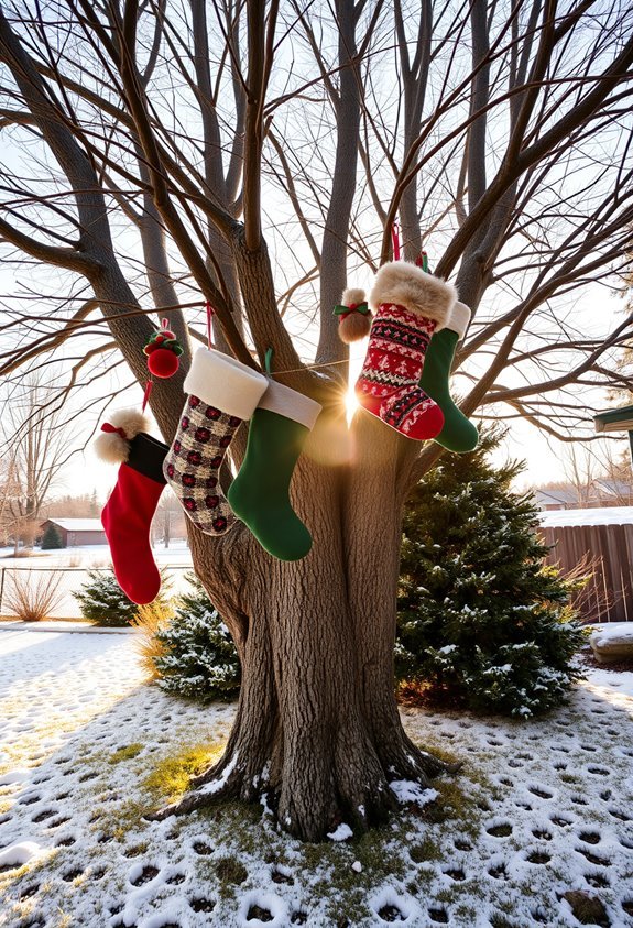 colorful stockings on trees