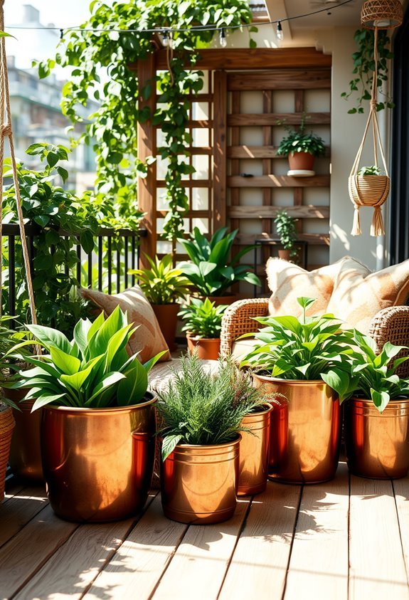 copper planters enhance boho aesthetics