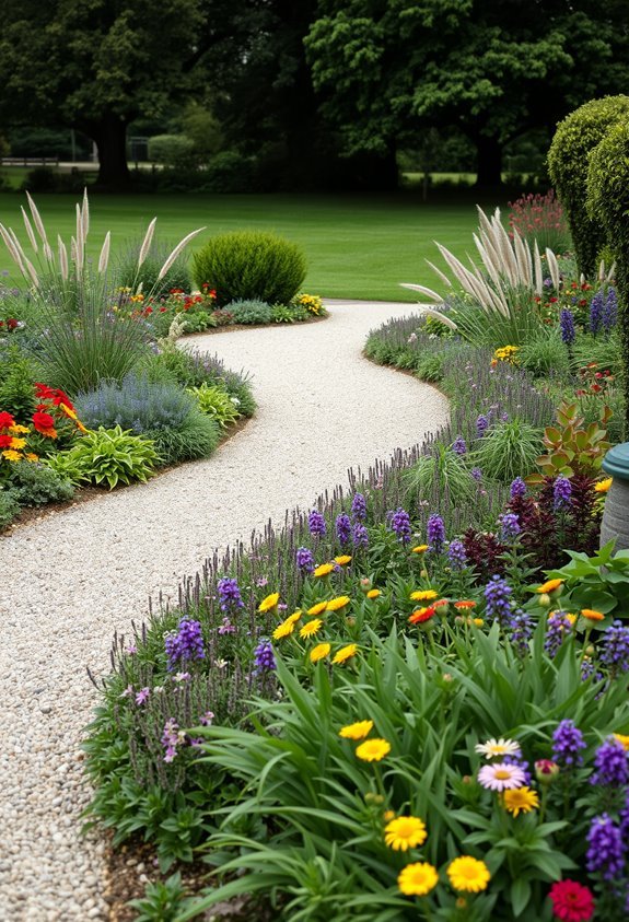 curved gravel pathways enhance gardens