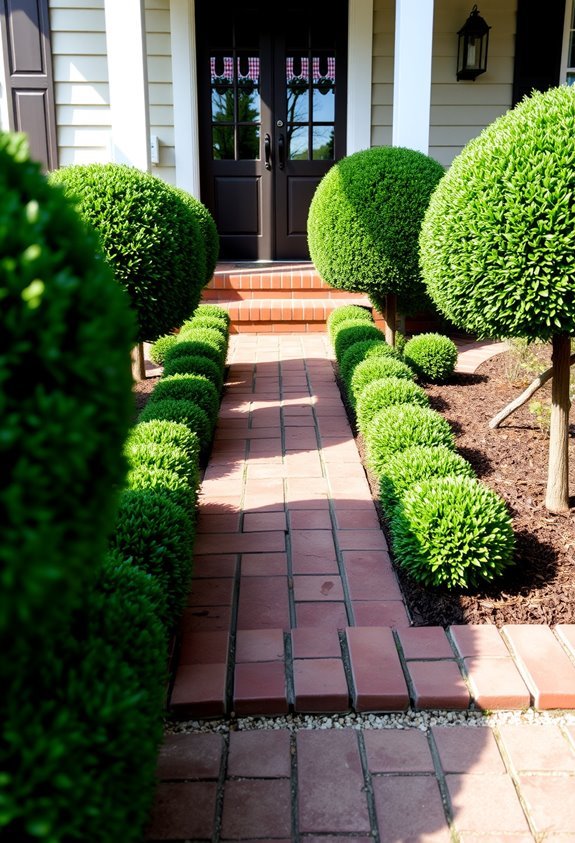 elegant boxwoods and bricks