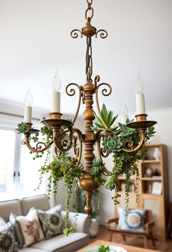 elegant chandeliers with succulents
