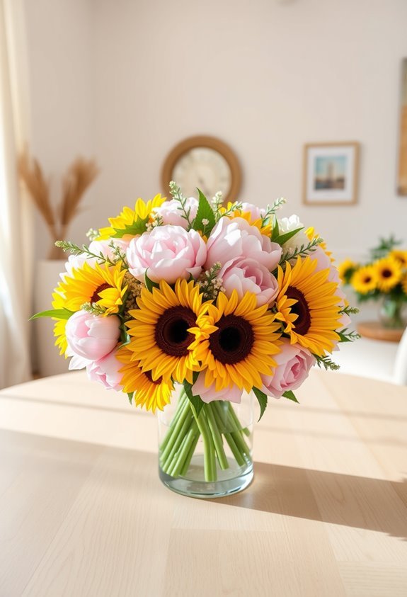 elegant sunflower peony bouquet