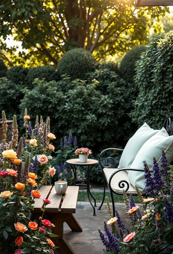inviting garden seating areas