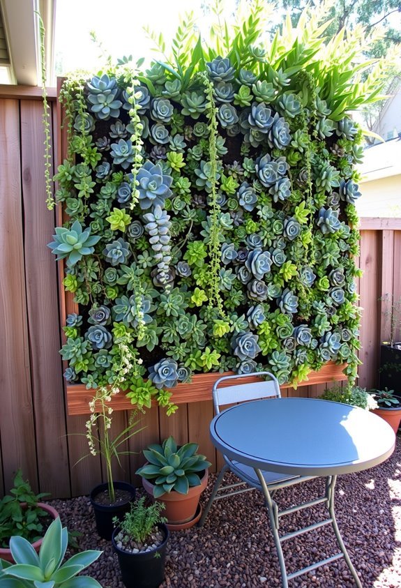 low maintenance succulent privacy wall