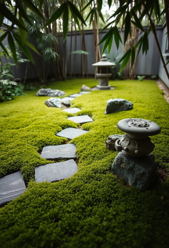 moss gardens with stones