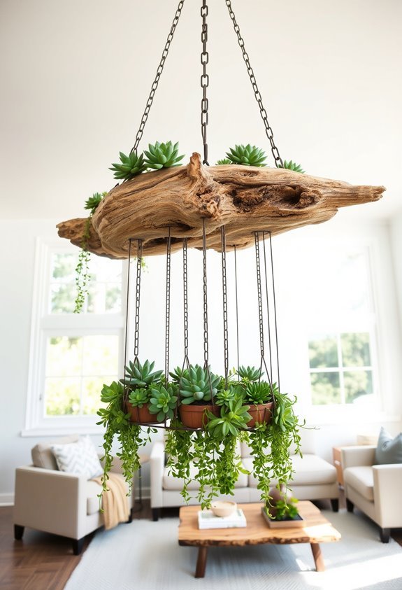 natural succulent driftwood chandeliers