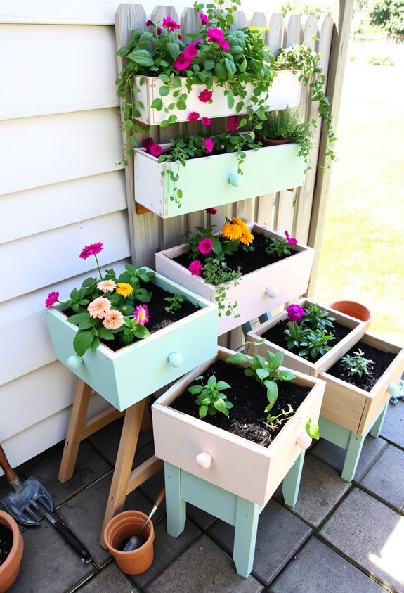 repurposed drawer planter boxes