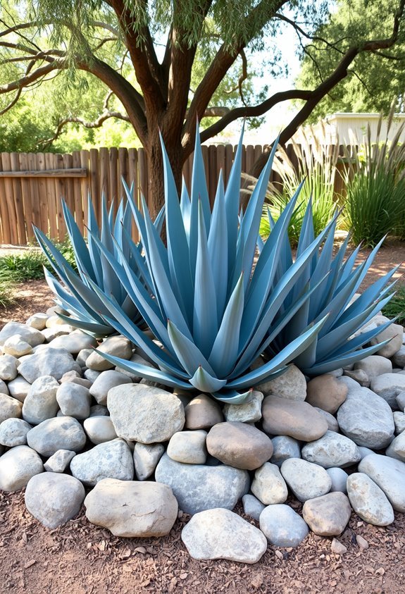 rocks and agaves contrast beautifully