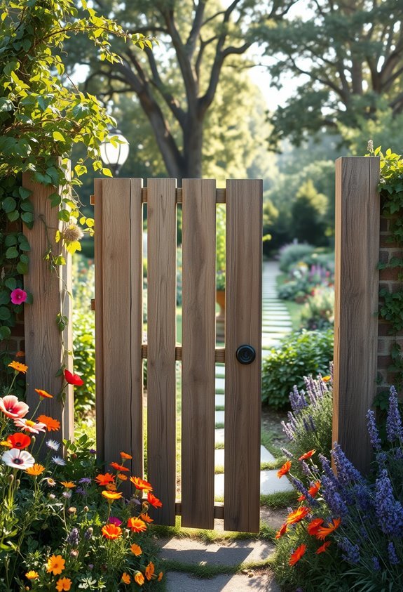 rustic gate enhances garden aesthetics