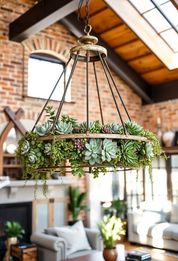 rustic industrial succulent chandelier
