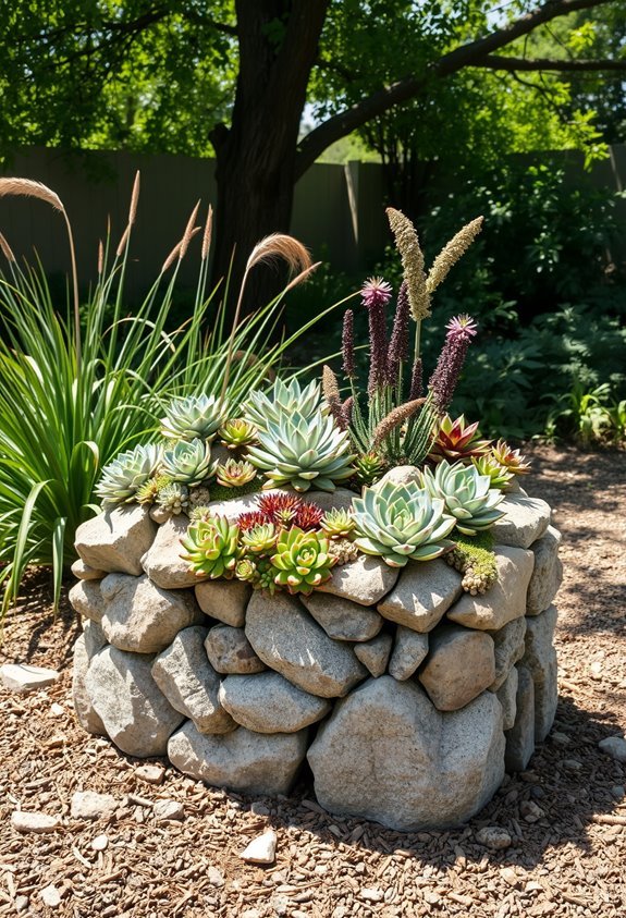 rustic stone succulent planters
