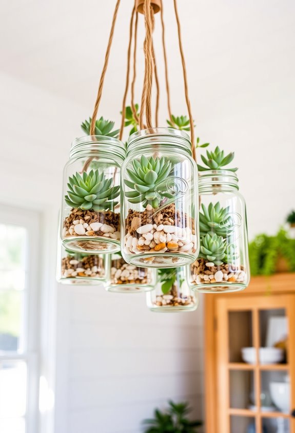rustic succulent jar chandelier