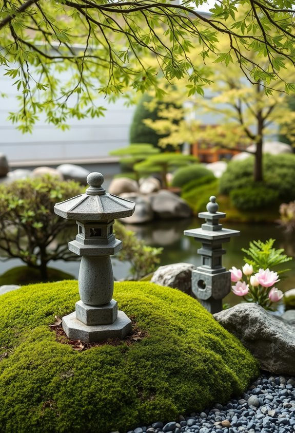 serene garden sculptures enhance tranquility