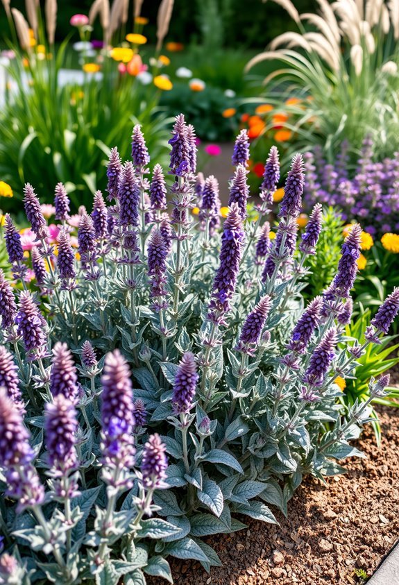 silvery sage with purple flowers