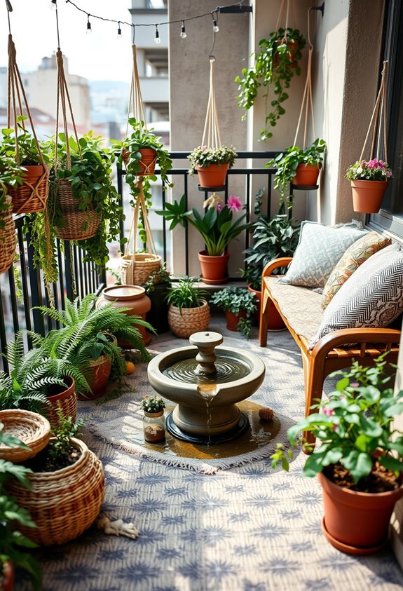 tranquil boho balcony fountain