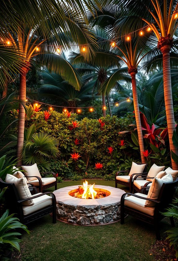 tropical fire pit oasis