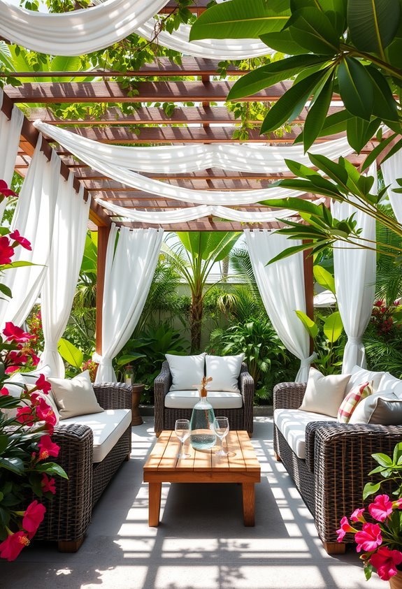tropical outdoor seating oasis