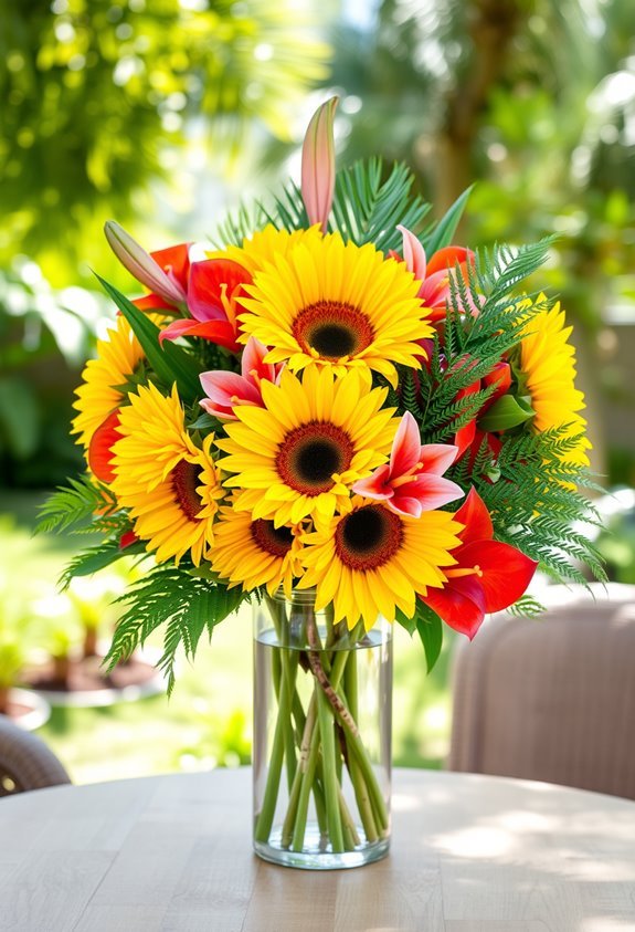 tropical vibrant sunflower arrangement