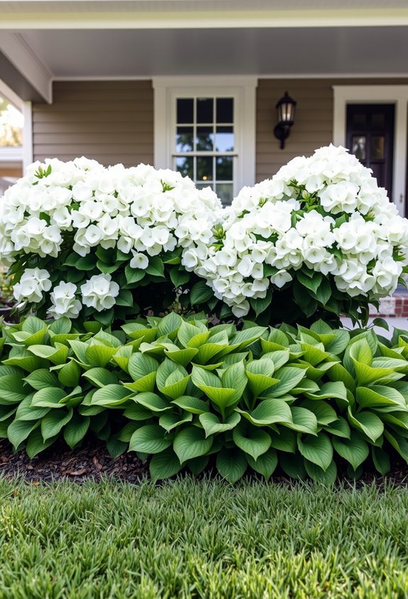 vibrant hostas delicate hydrangeas
