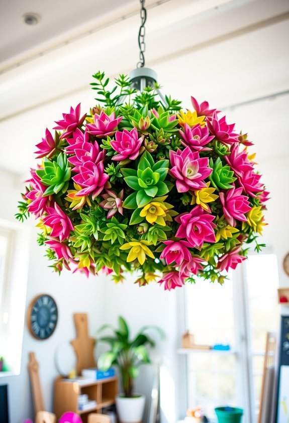 vibrant neon plant chandelier