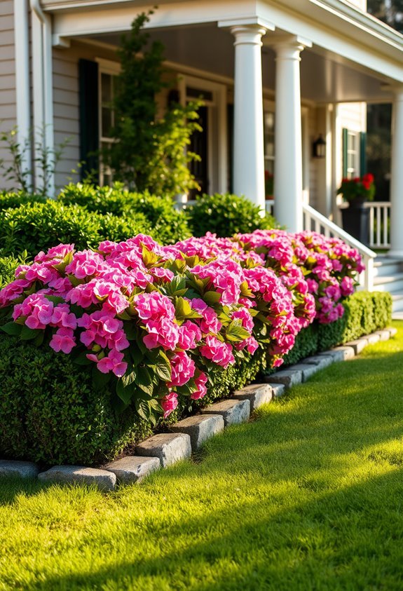 vibrant pink hydrangeas landscaping