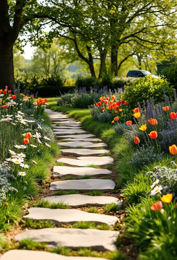 whimsical curved stone pathways