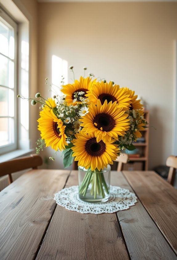 whimsical rustic sunflower arrangement