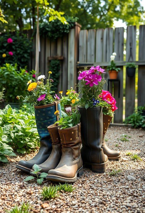 worn boots as planters