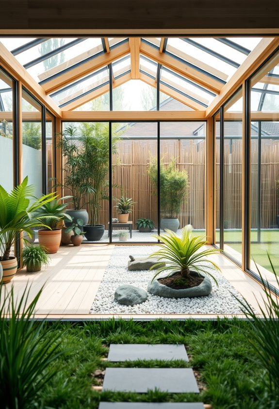 zen glasshouse with bamboo